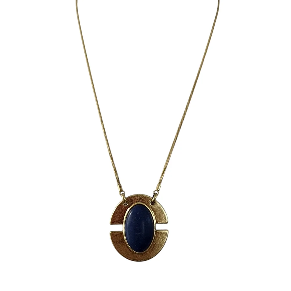 Lucky Brand art deco pendant necklace boho layer necklace blue stone